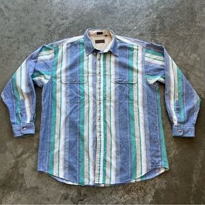 Copley Vintage 90s Multi Stripe Cotton Button Down Shirt L Coastal Dadcore